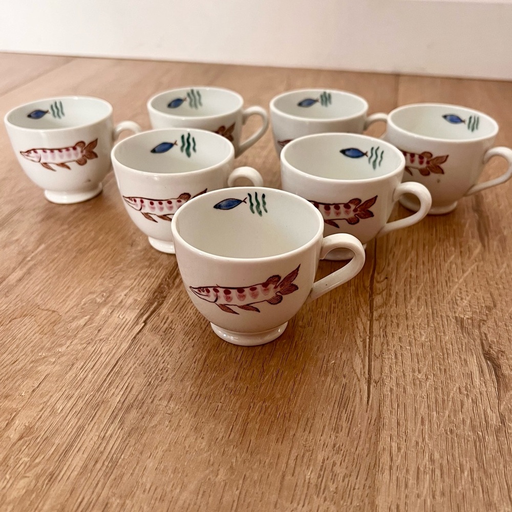 7 PCs RARE VTG Arabia Finland AQUARIUM Demitasse Cups‎ Anja Juurikkala Sea Motif